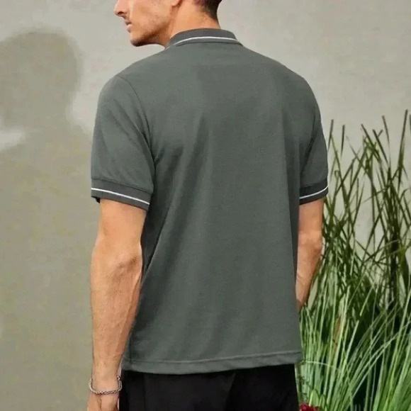 Grey Casual Men's Trim Polo Shirt - Picture 2 of 3